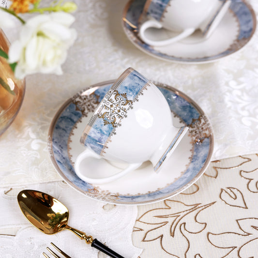 Majestique Blue Cup and Saucer Set (6 Cups and 6 Saucers)