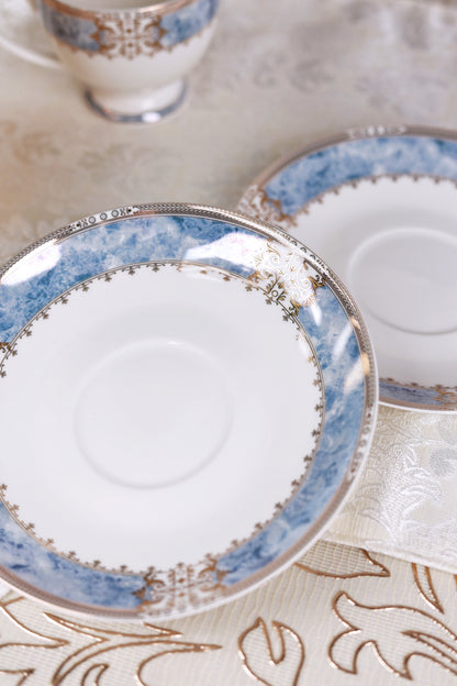 Majestique Blue Cup and Saucer Set (6 Cups and 6 Saucers)