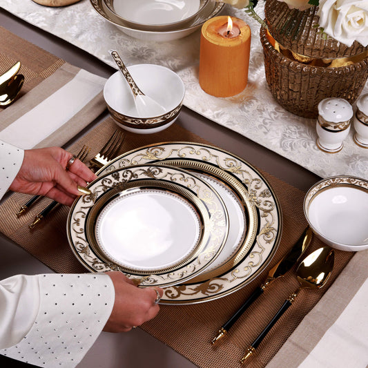 Gilded Realm 36 Pcs Dinner Set (Palace Collection, 24K Embossed Gold)