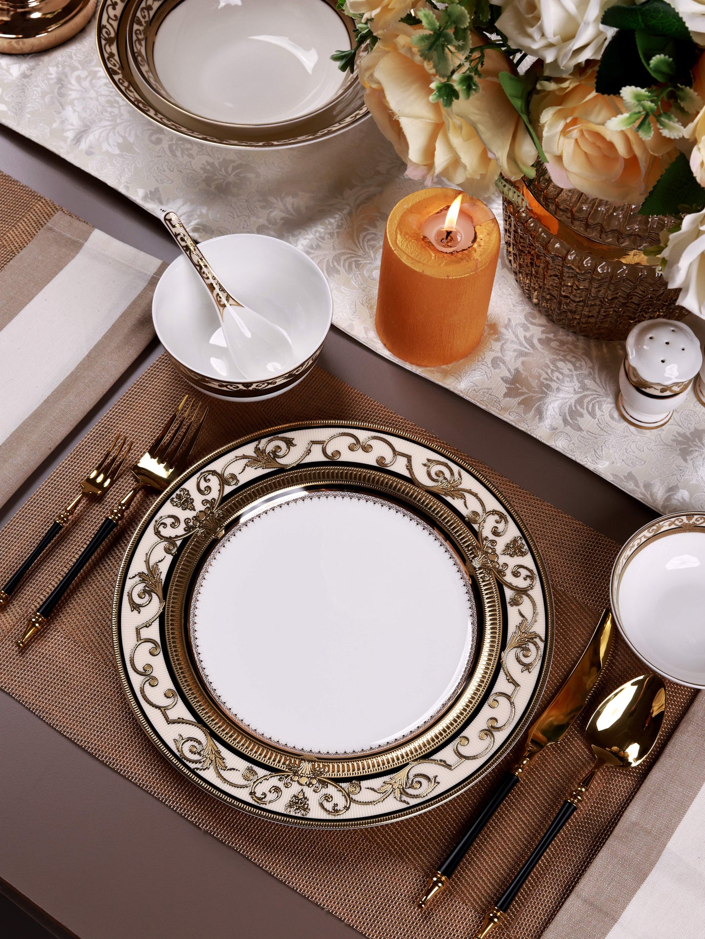 Gilded Realm 36 Pcs Dinner Set (Palace Collection, 24K Embossed Gold)