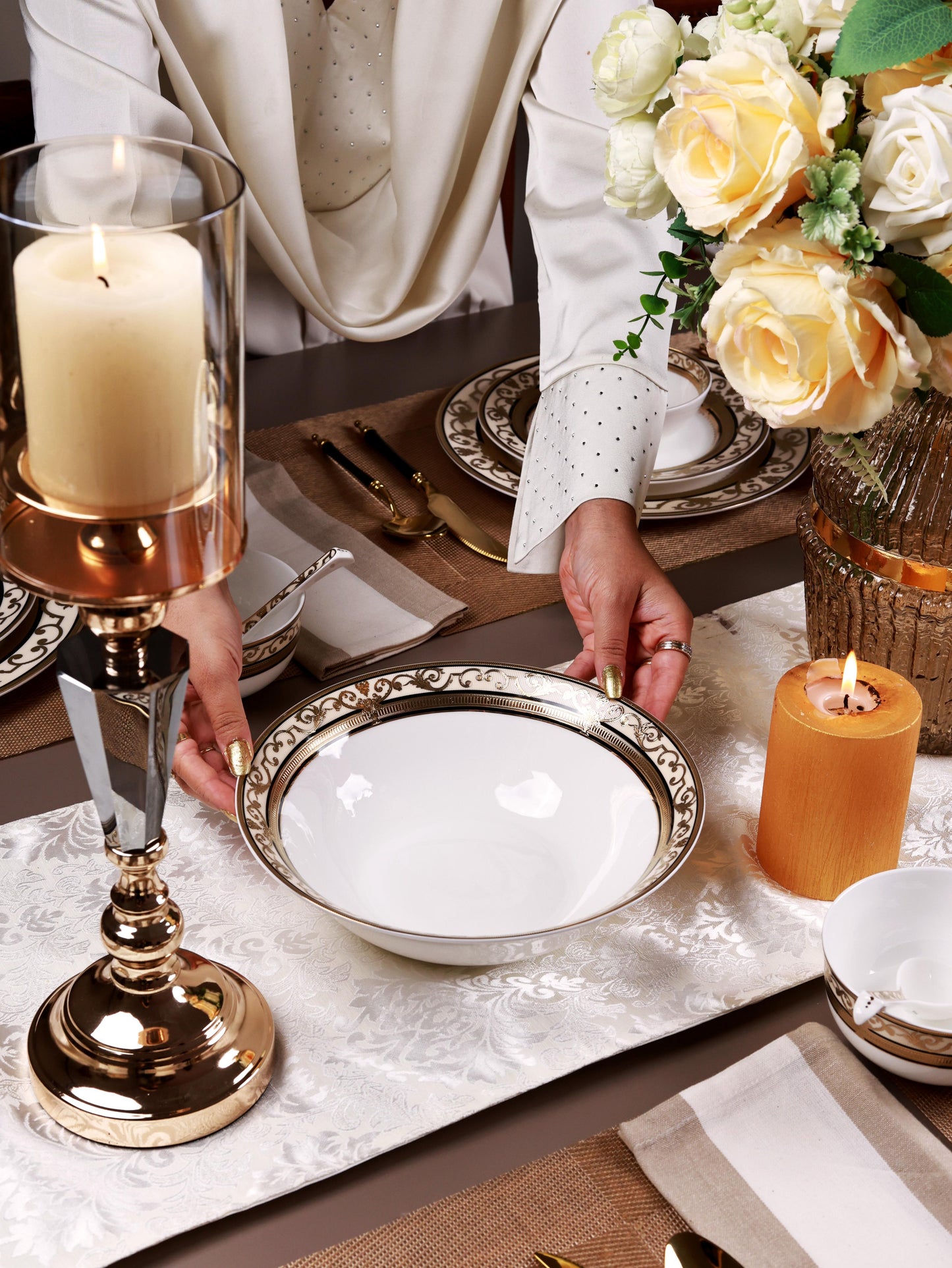 Gilded Realm 36 Pcs Dinner Set (Palace Collection, 24K Embossed Gold)