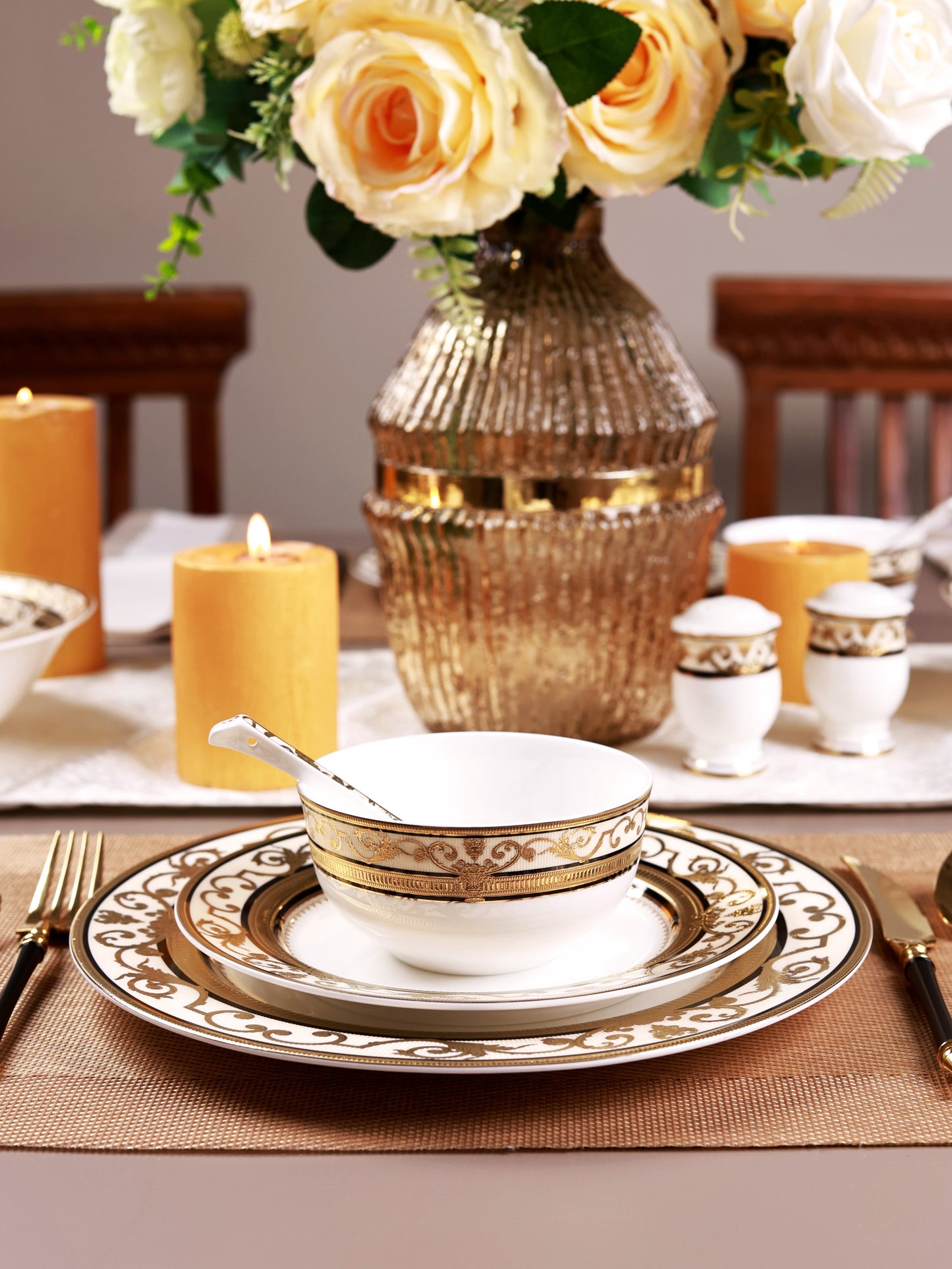 Gilded Realm 36 Pcs Dinner Set (Palace Collection, 24K Embossed Gold)