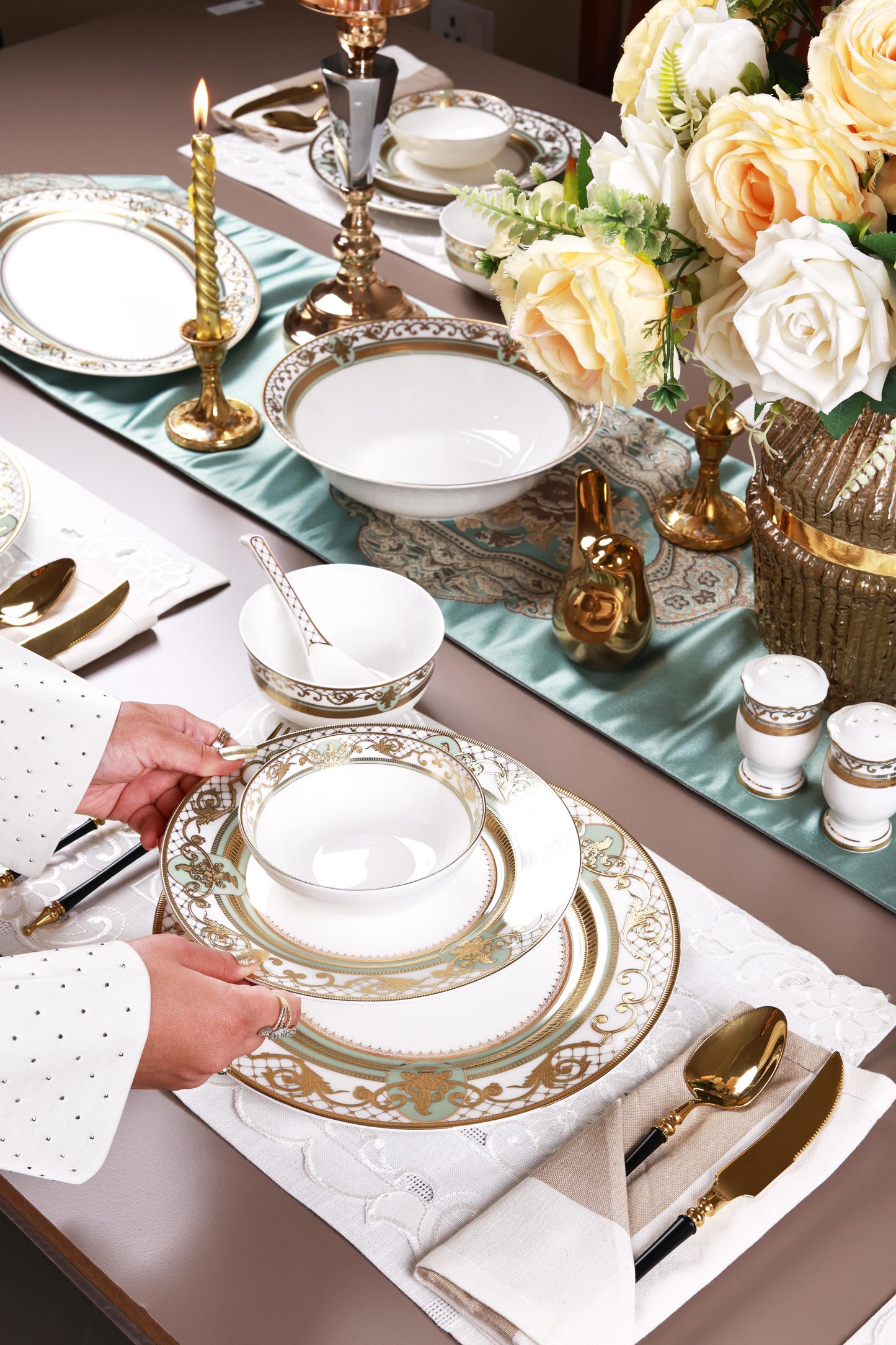 Palace Verde 36 Pcs Dinner Set (Palace Collection, 24K Embossed Gold)