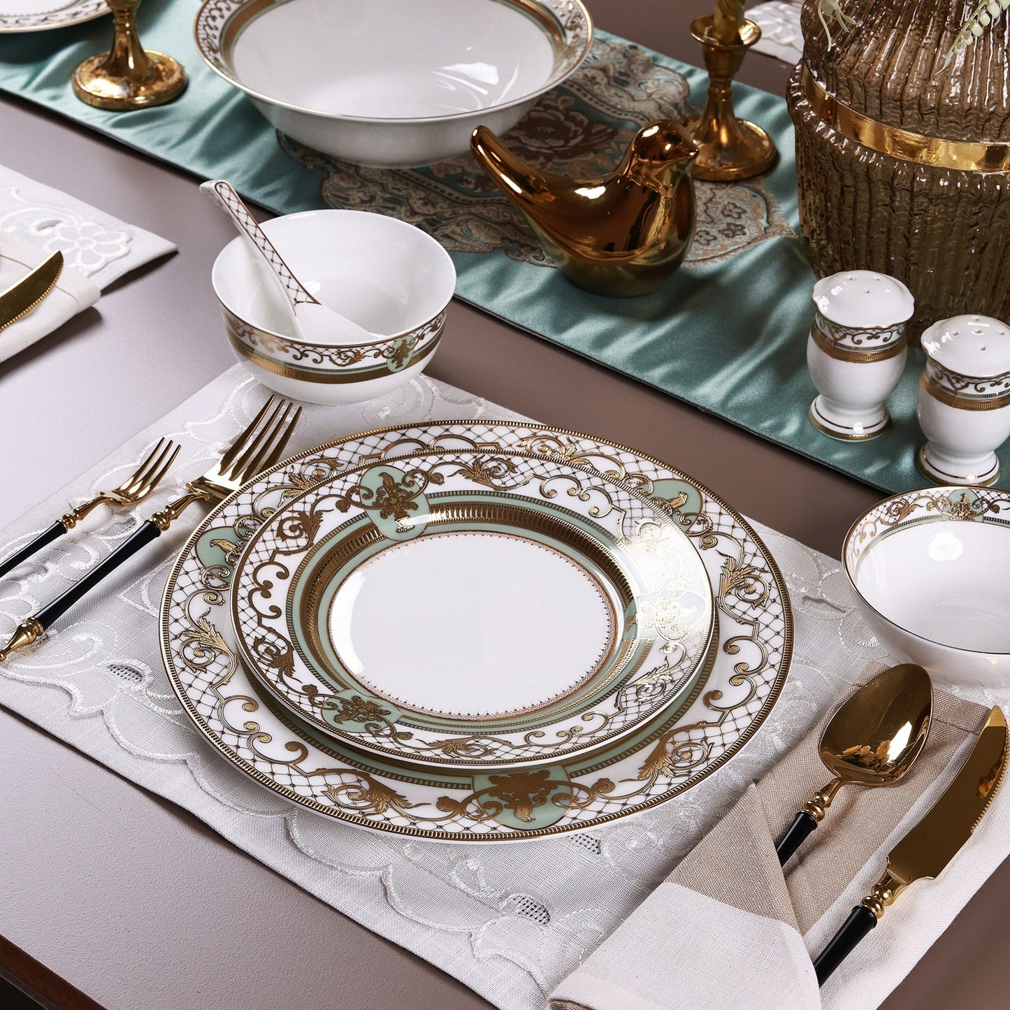 Palace Verde 36 Pcs Dinner Set (Palace Collection, 24K Embossed Gold)