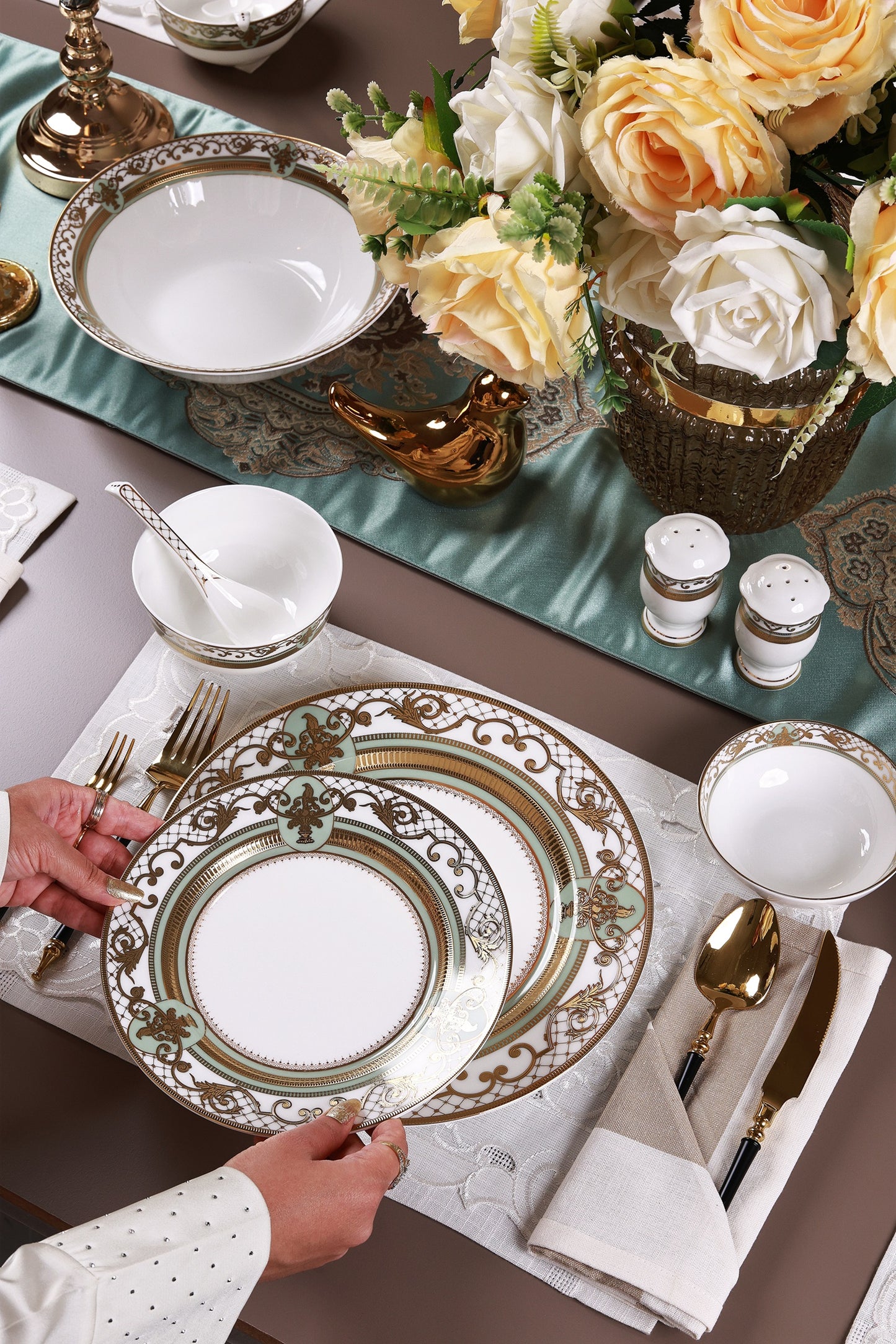 Palace Verde 36 Pcs Dinner Set (Palace Collection, 24K Embossed Gold)