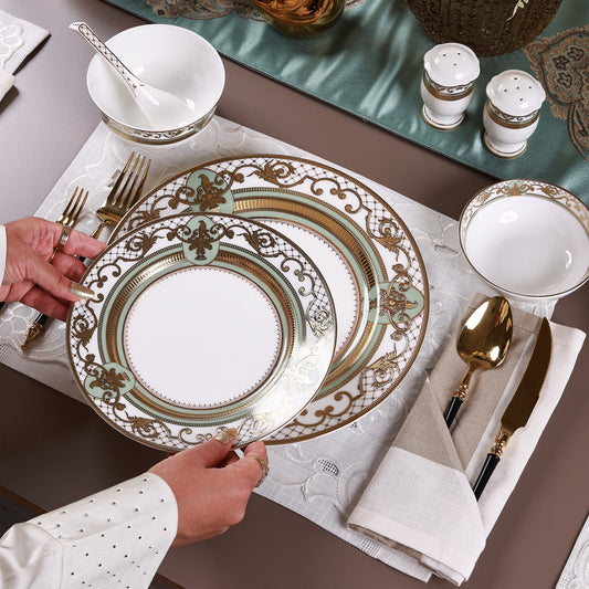 Palace Verde 58 Pcs Dinner Set (Palace Collection, 24K Embossed Gold) - Vigneto