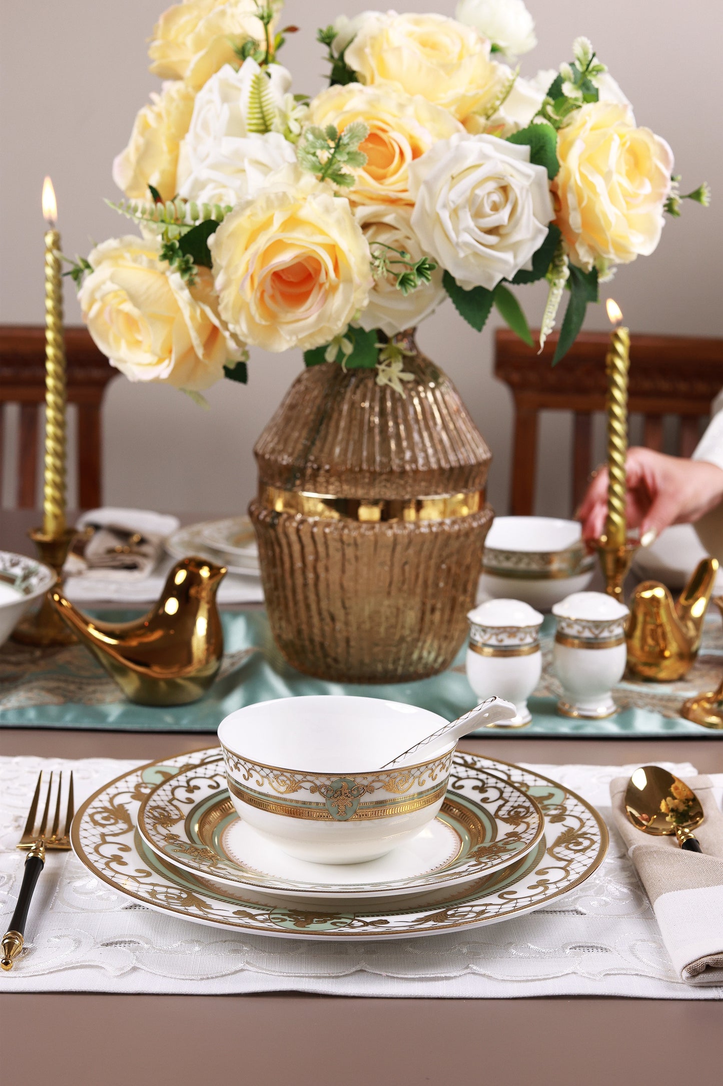 Palace Verde 36 Pcs Dinner Set (Palace Collection, 24K Embossed Gold)