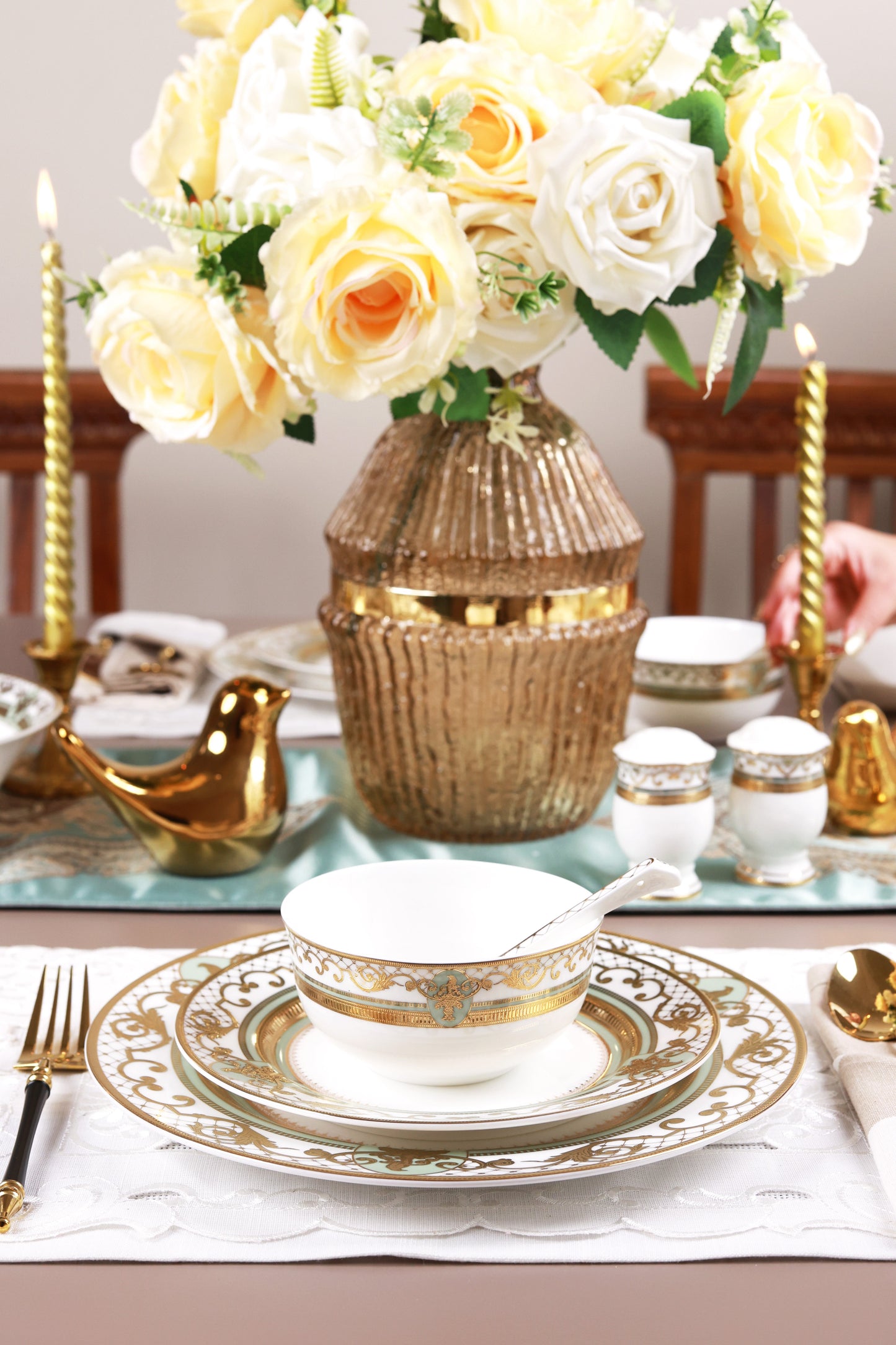 Palace Verde 36 Pcs Dinner Set (Palace Collection, 24K Embossed Gold)