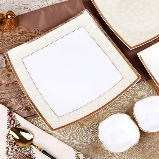 Crème Gold 10 Pcs Snack Set (2 Serving Plates, 6 Quarter Plates, 2 Dip Bowls)