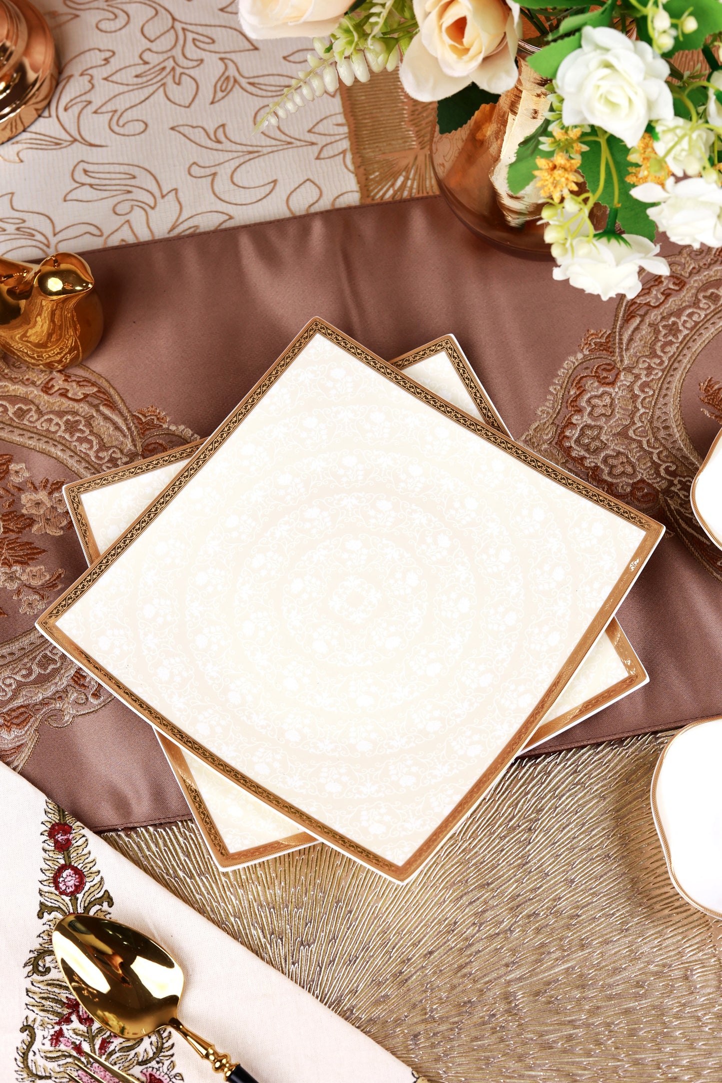 Crème Gold 10 Pcs Snack Set (2 Serving Plates, 6 Quarter Plates, 2 Dip Bowls)