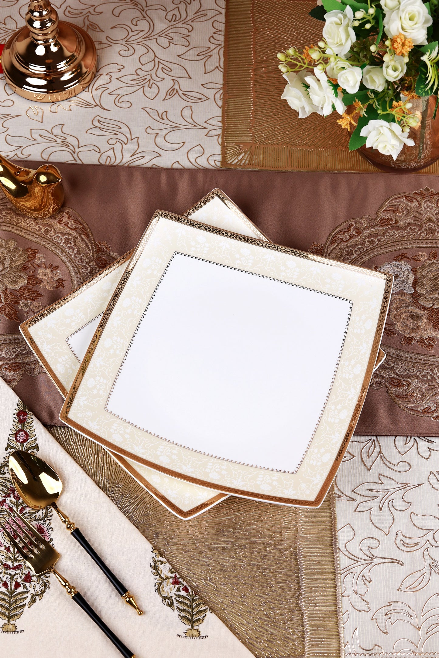 Crème Gold 10 Pcs Snack Set (2 Serving Plates, 6 Quarter Plates, 2 Dip Bowls)