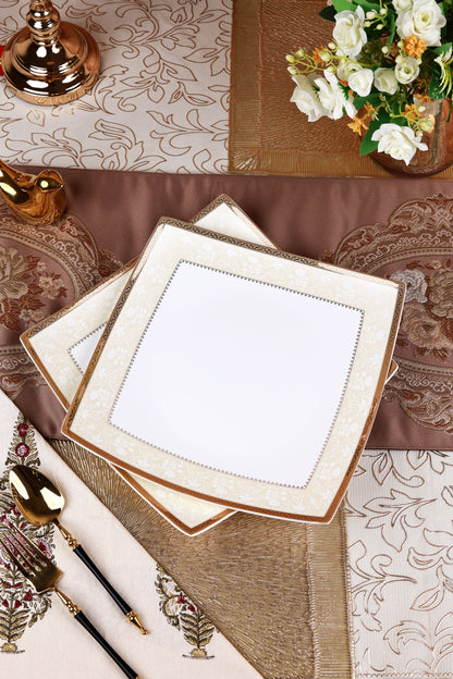 Crème Gold 10 Pcs Snack Set (2 Serving Plates, 6 Quarter Plates, 2 Dip Bowls)