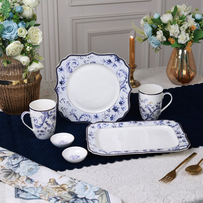 Midnight Blue 8 Pcs Coffee & Platter Set (4 Mugs, 1 Square Platter, 1 Snack Platter, 2 Dip Bowls)