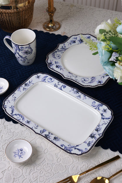Midnight Blue 8 Pcs Coffee & Platter Set (4 Mugs, 1 Square Platter, 1 Snack Platter, 2 Dip Bowls)