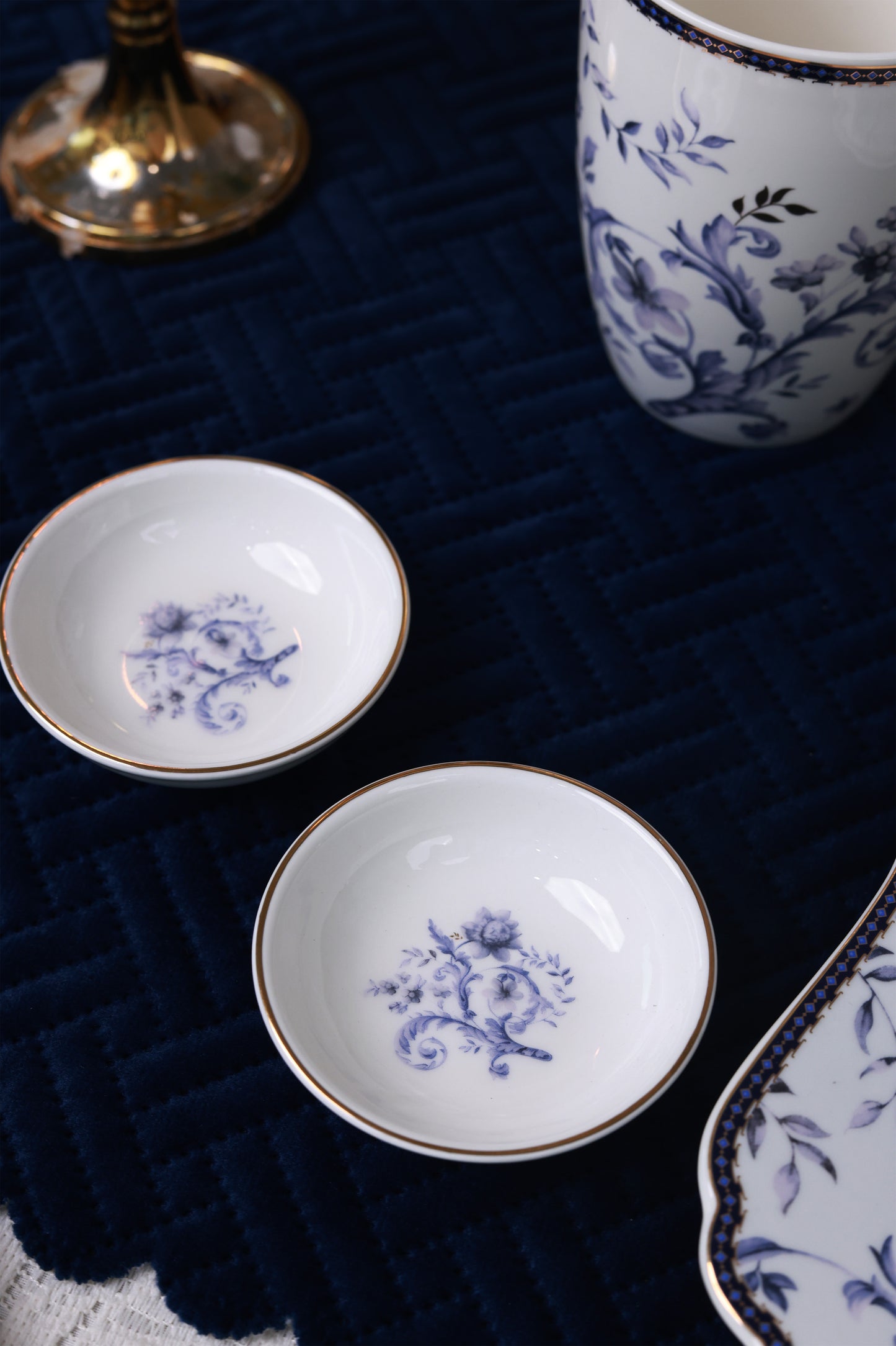 Midnight Blue 8 Pcs Coffee & Platter Set (4 Mugs, 1 Square Platter, 1 Snack Platter, 2 Dip Bowls)