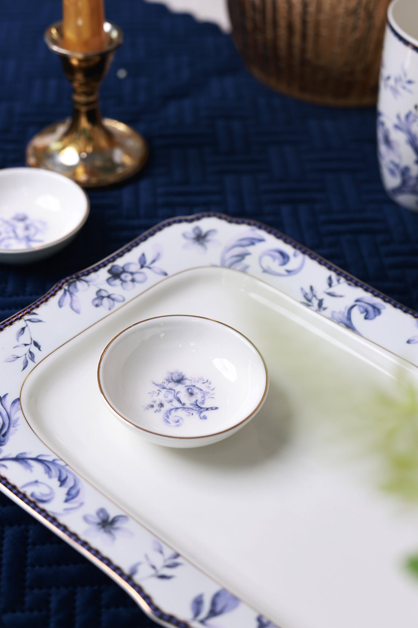 Midnight Blue 8 Pcs Coffee & Platter Set (4 Mugs, 1 Square Platter, 1 Snack Platter, 2 Dip Bowls)