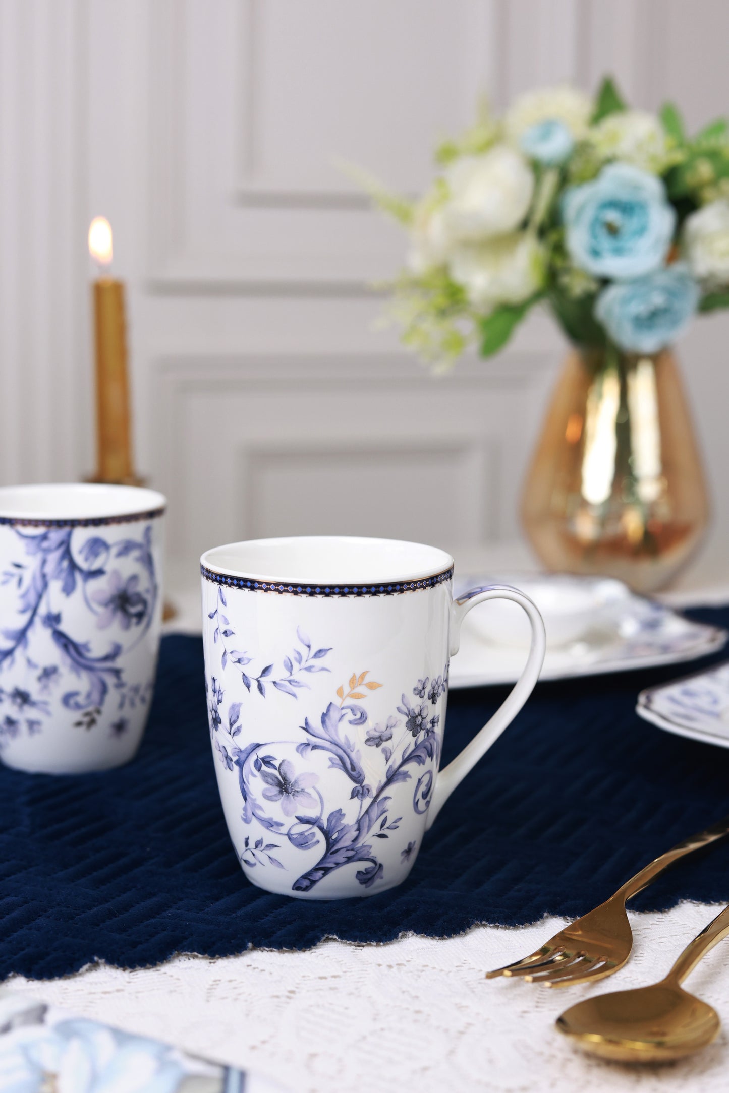 Midnight Blue 8 Pcs Coffee & Platter Set (4 Mugs, 1 Square Platter, 1 Snack Platter, 2 Dip Bowls)