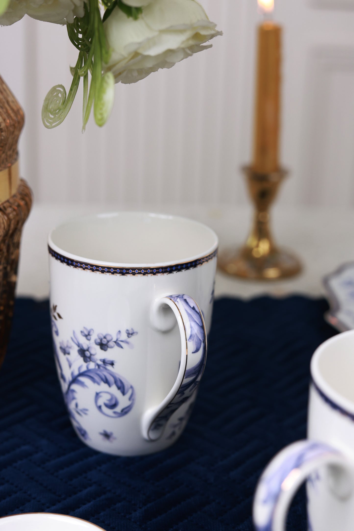 Midnight Blue 8 Pcs Coffee & Platter Set (4 Mugs, 1 Square Platter, 1 Snack Platter, 2 Dip Bowls)