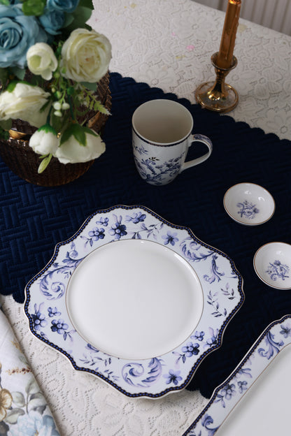Midnight Blue 8 Pcs Coffee & Platter Set (4 Mugs, 1 Square Platter, 1 Snack Platter, 2 Dip Bowls)