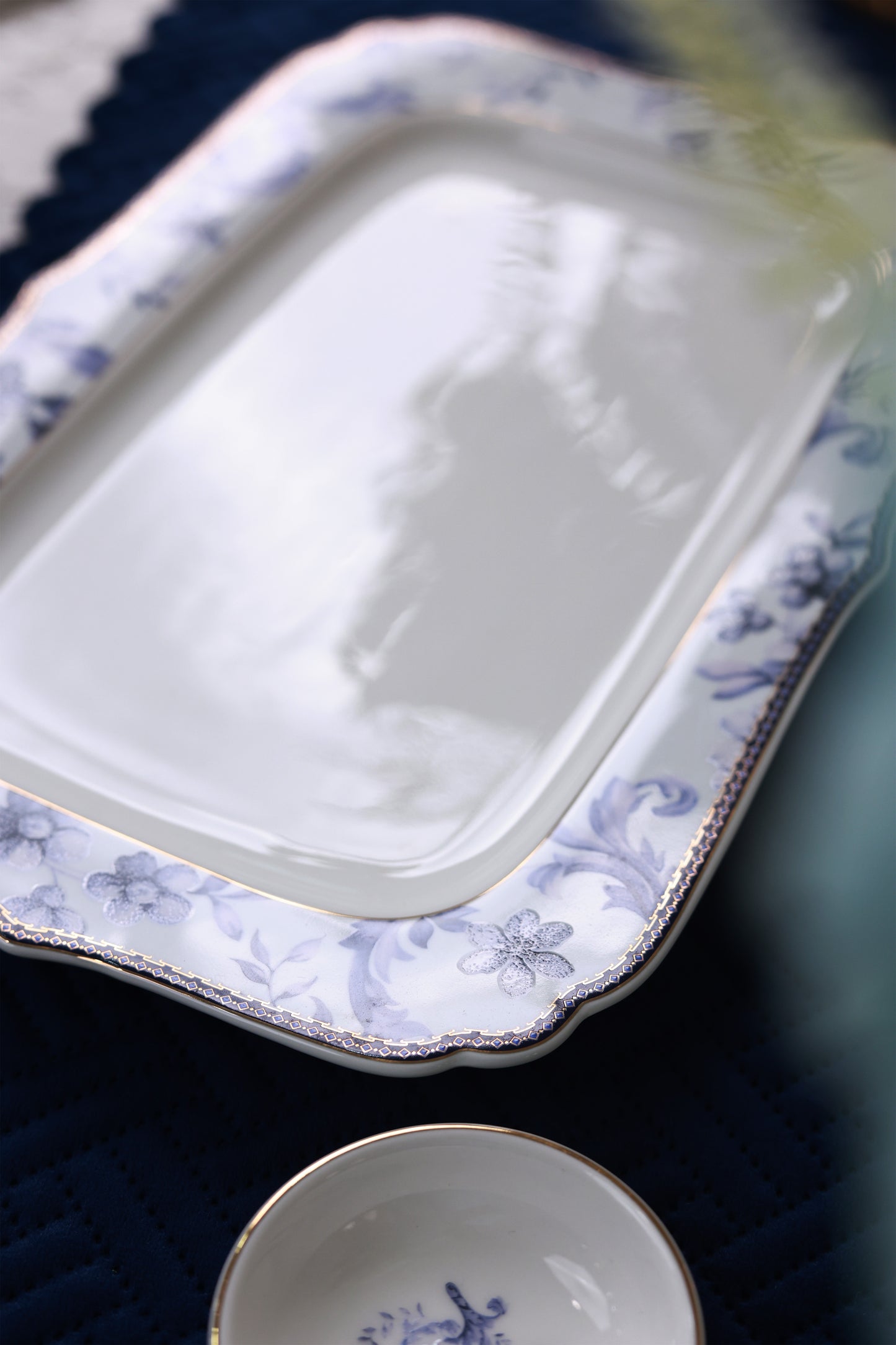 Midnight Blue 8 Pcs Coffee & Platter Set (4 Mugs, 1 Square Platter, 1 Snack Platter, 2 Dip Bowls)