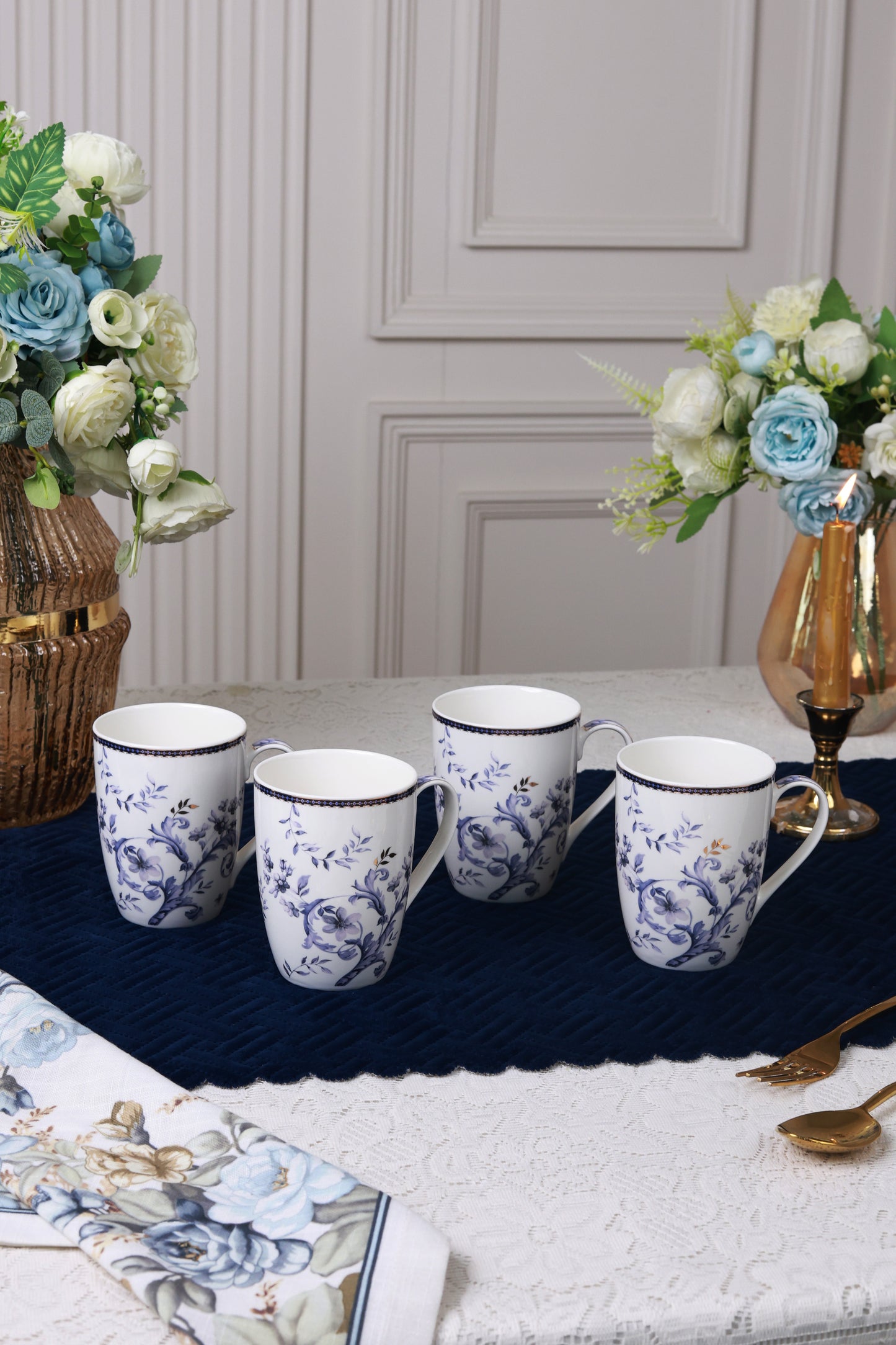 Midnight Blue 8 Pcs Coffee & Platter Set (4 Mugs, 1 Square Platter, 1 Snack Platter, 2 Dip Bowls)