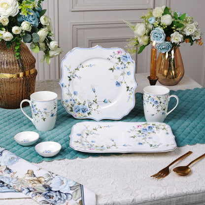 Yorkshire Bloom 8 Pcs Coffee & Platter Set (4 Mugs, 1 Square Platter, 1 Snack Platter, 2 Dip Bowls)