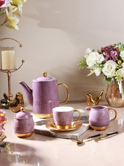 Mauve 15 Pcs Tea Set (Metal Collection, 24K Gold)