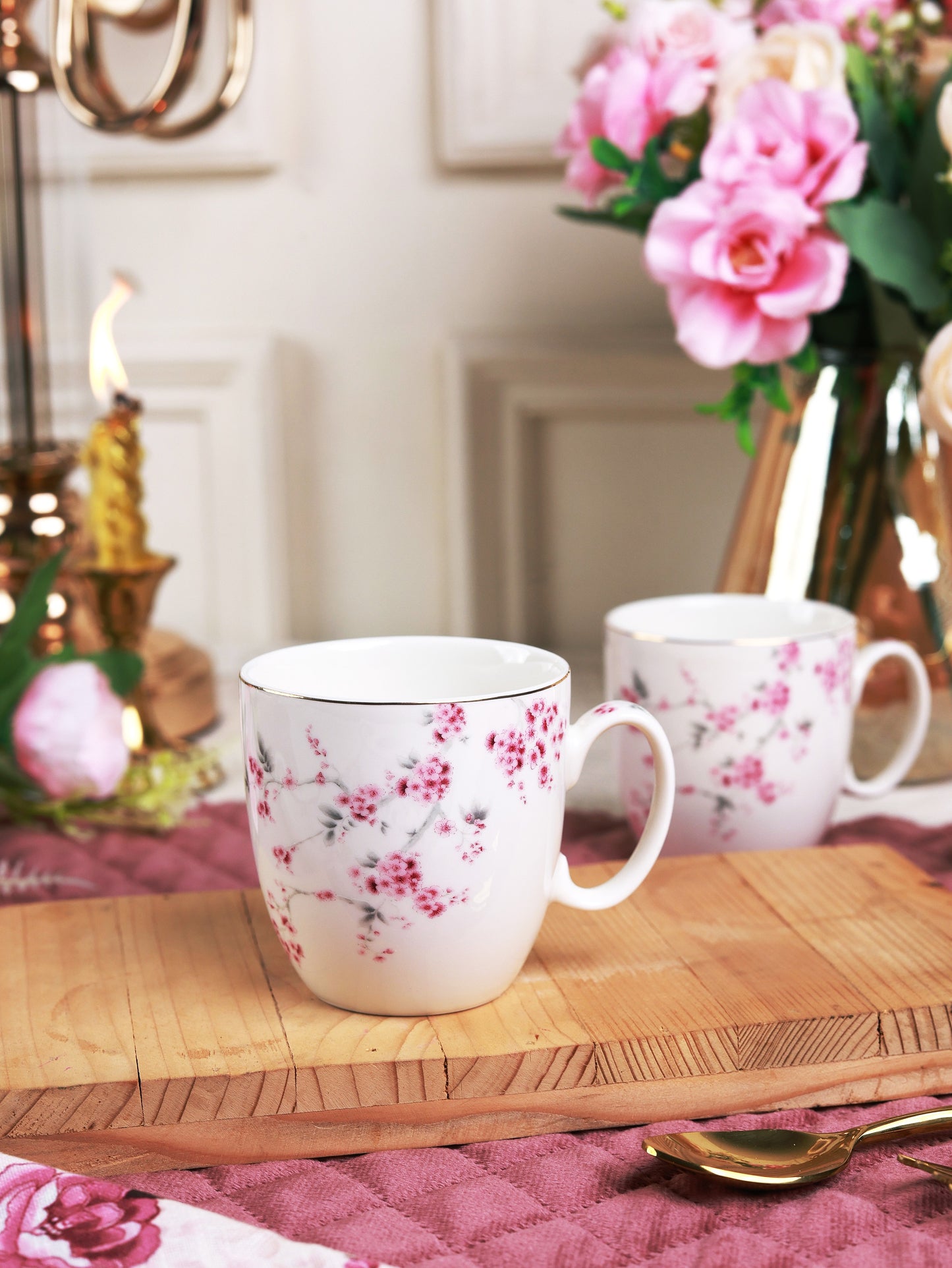 Orchid Bliss Mug Set (Capacity 200 ML, Set of 6)