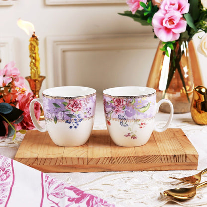 Lilac Garden Mug Set (Capacity 200 ML, Set of 6)