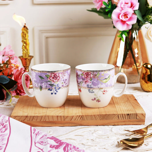 Lilac Garden Mug Set (Capacity 200 ML, Set of 6)