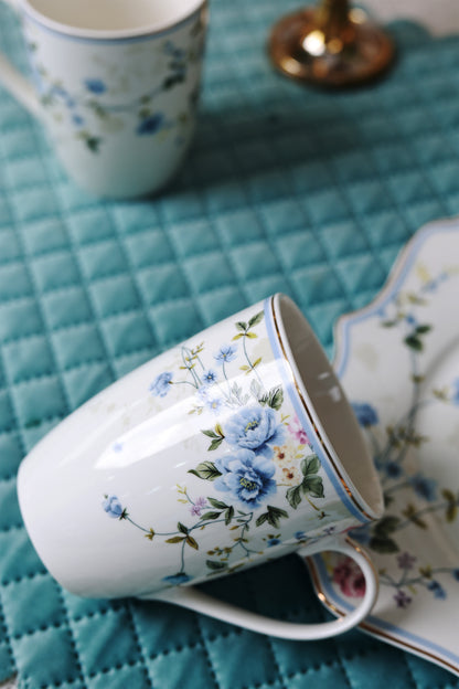 Yorkshire Bloom 8 Pcs Coffee & Platter Set (4 Mugs, 1 Square Platter, 1 Snack Platter, 2 Dip Bowls)