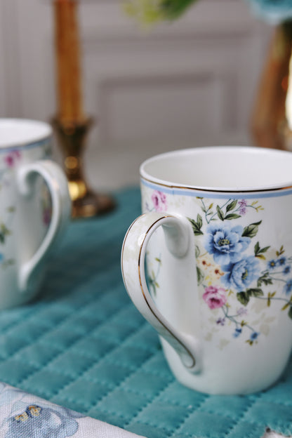 Yorkshire Bloom 8 Pcs Coffee & Platter Set (4 Mugs, 1 Square Platter, 1 Snack Platter, 2 Dip Bowls)