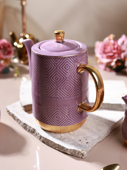 Mauve 15 Pcs Tea Set (Metal Collection, 24K Gold)