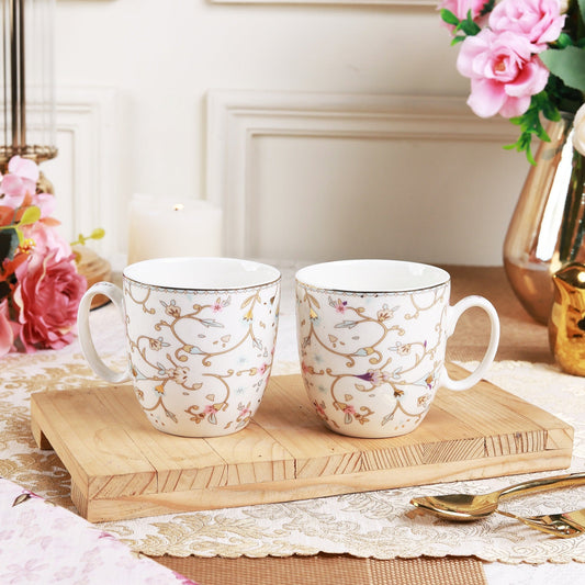 White Pattern Mug Set (Capacity 200 ML, Set of 6)