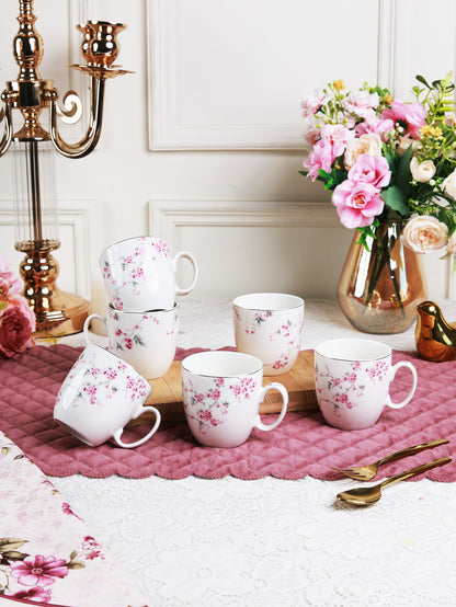 Orchid Bliss Mug Set (Capacity 200 ML, Set of 6)