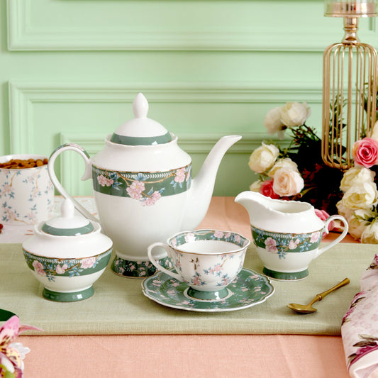 Victorian Green 15 Pcs Tea Set (Vintage Collection)