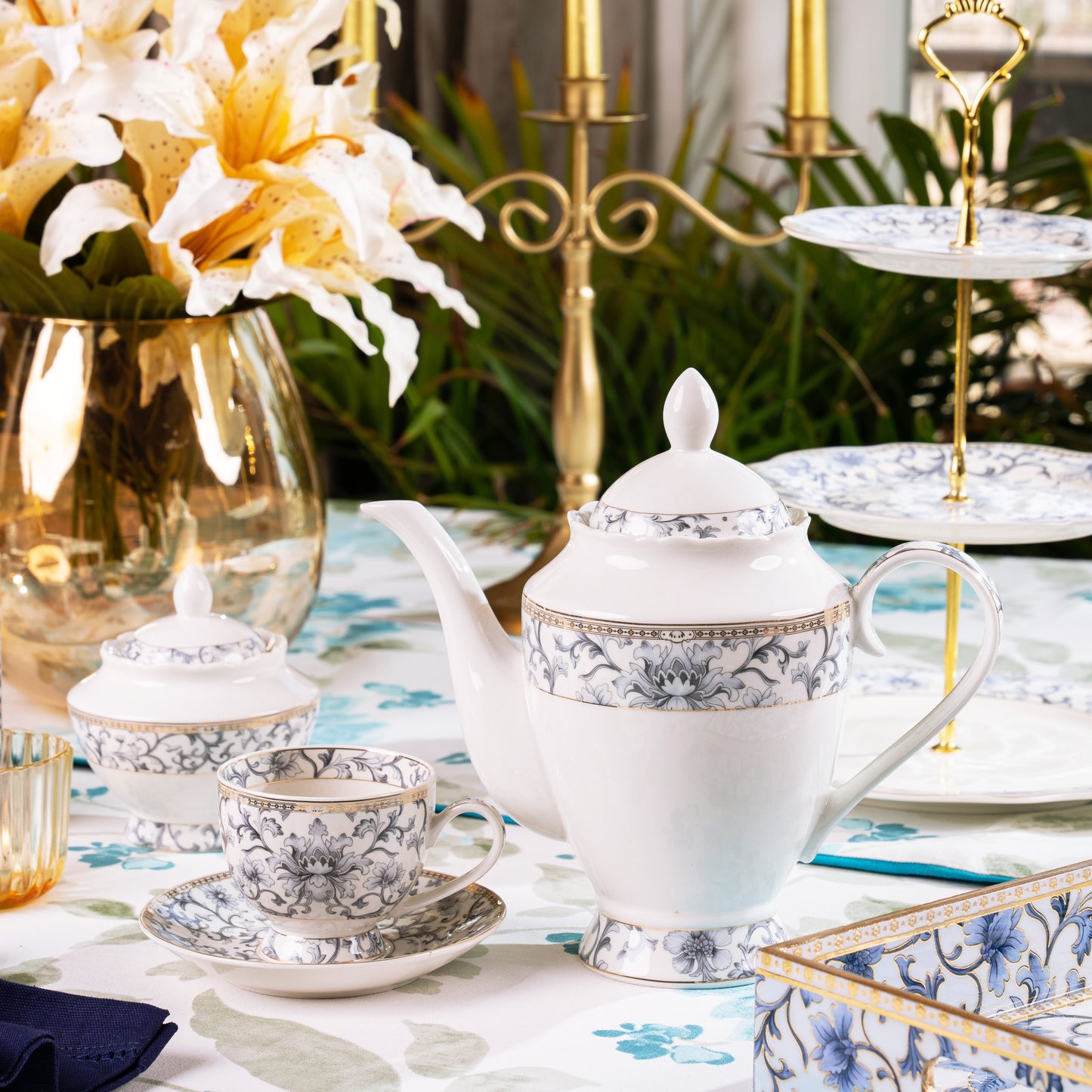 Royal Blue 15 Pcs Tea Set - Vigneto