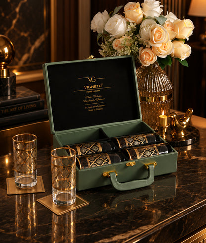 Arabesque Aurum 6 Pcs Water Glasses (Palace Collection, 24K Gold Etched) - Vigneto