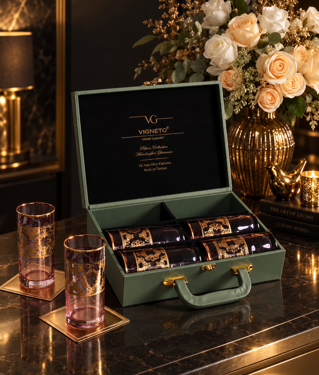 Améthyste Royale 6 Pcs Water Glasses (Palace Collection, 24K Gold Etched) - Vigneto