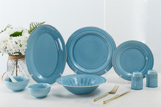 Aqua Emboss 35 Pcs Dinner Set (Colour Glaze Collection)