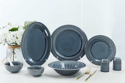 Grey Emboss 35 Pcs Dinner Set (Colour Glaze Collection)