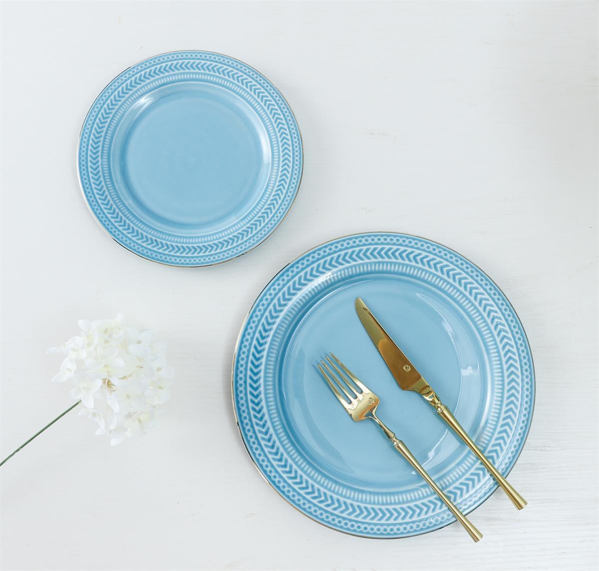 Aqua Emboss 35 Pcs Dinner Set (Colour Glaze Collection)