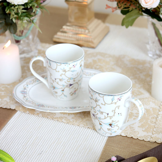 White pattern Coffee Mugs and Tray