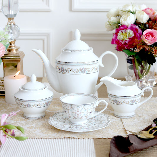 White Pattern 15 Pcs Tea Set (Vintage Collection)