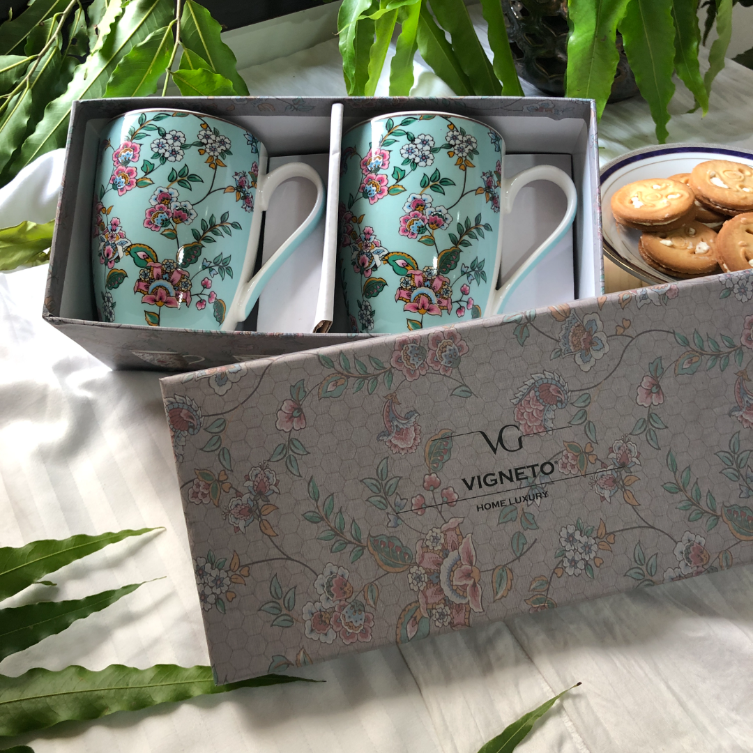 Aqua Blue Coffee Mugs (Set of 2, 300 ML) - Vigneto