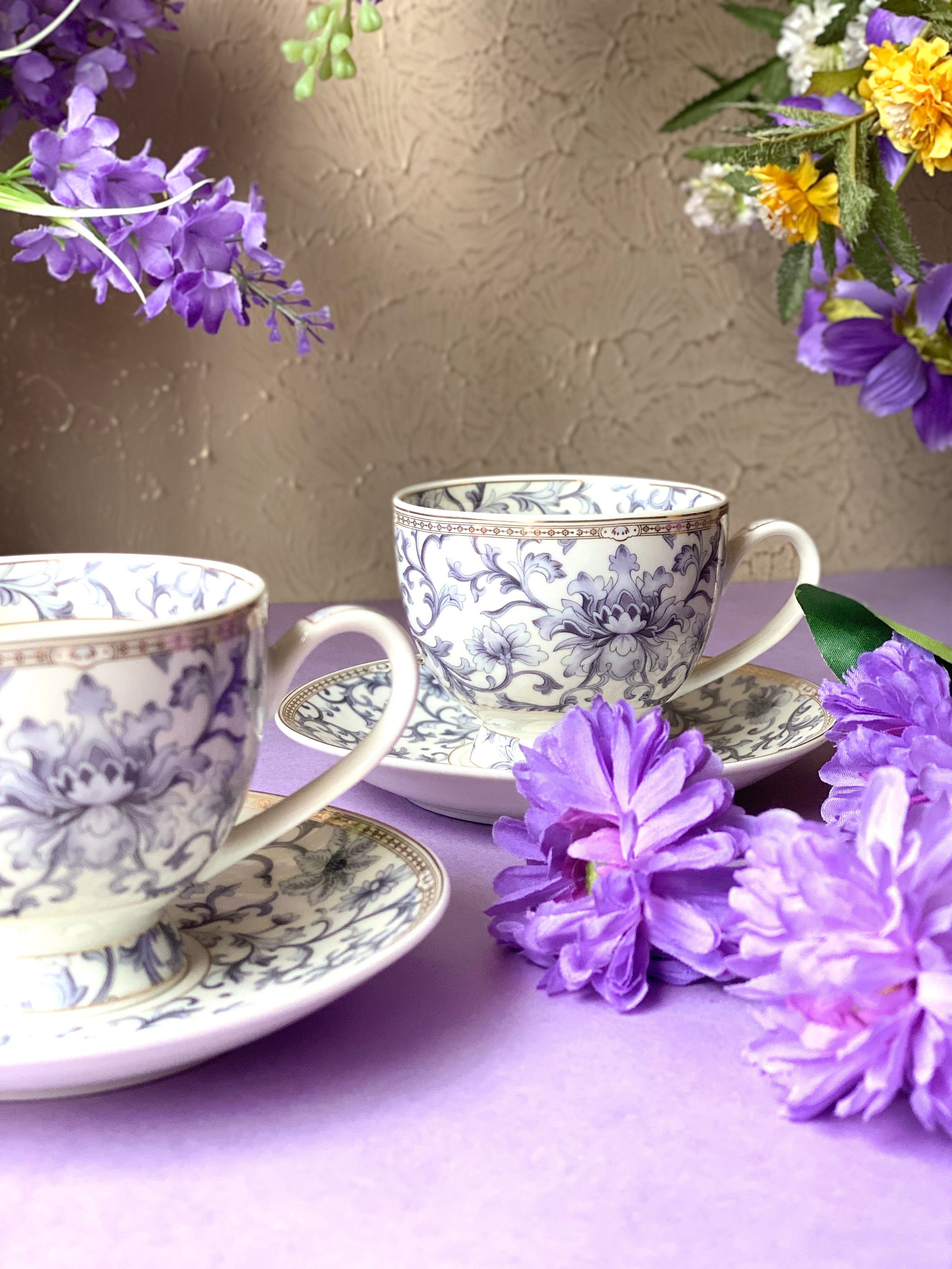 Royal Blue Cup and Saucer Set (6 Cups and 6 Saucers)