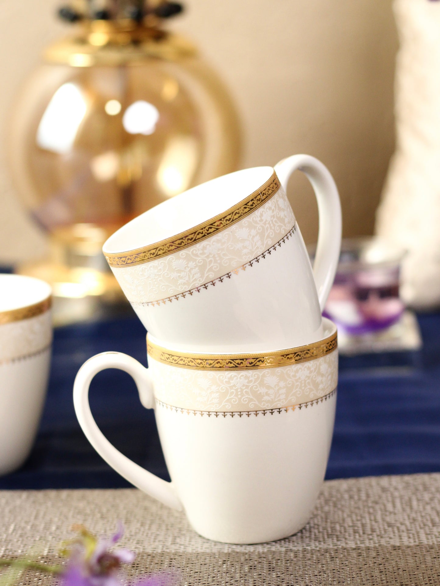 Crème Gold Mug Set (Capacity 170 ML, Set of 6) - Vigneto