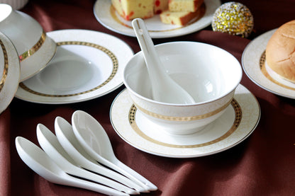 Opaline Gold 18 Pcs Soup Set (6 Soup Bowls, 6 Soup Spoons, 6 Soup Plates) - Vigneto