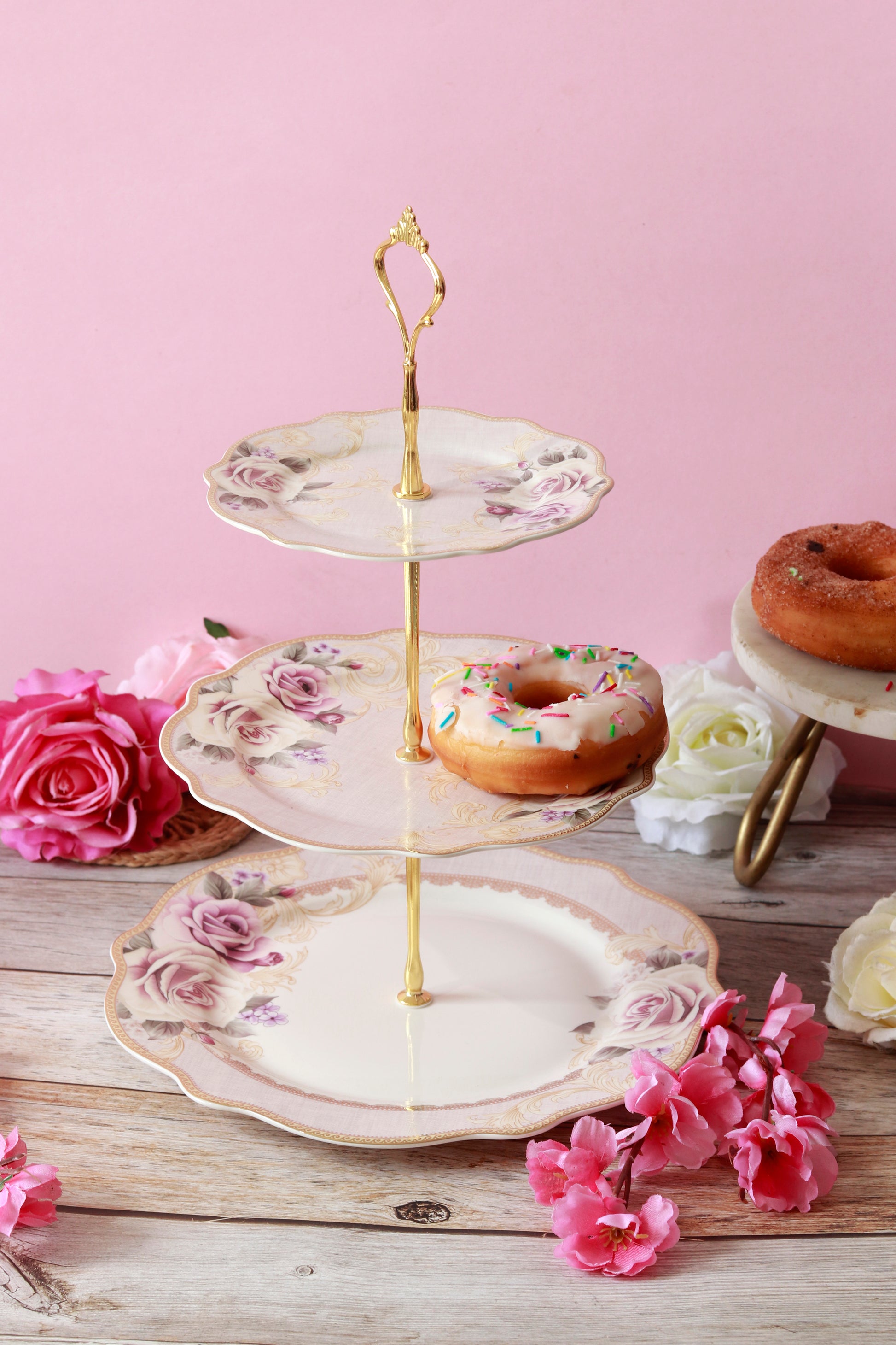 Gold Roses Three Tier Dessert Stand - Main Image