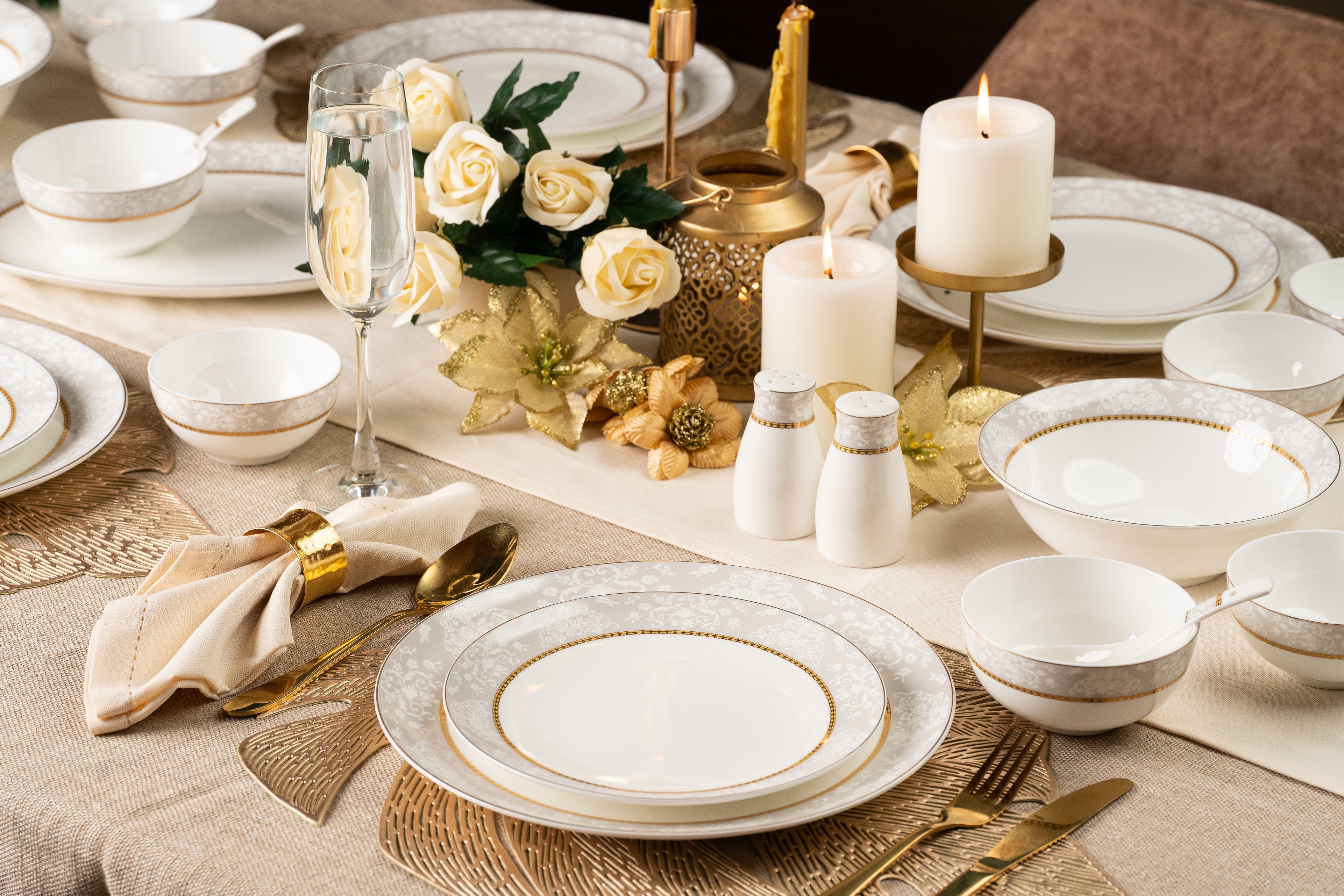 Grey and shop white dinner sets